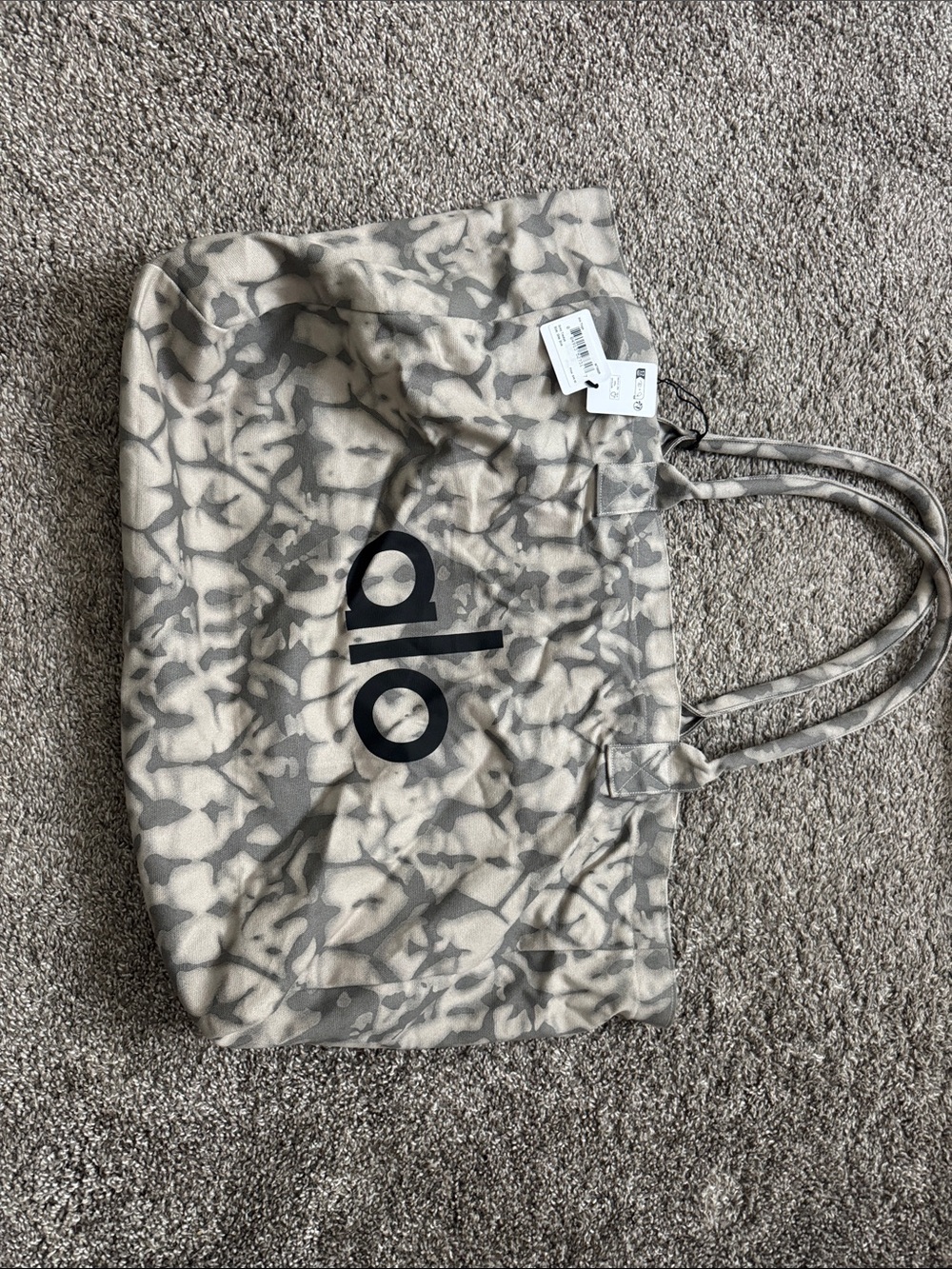 ALO Yoga Beige and Gray Camouflage Tote Bag